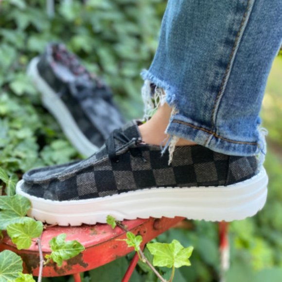 Gypsy Jazz Big Time Black Checkered Slip On Sneaker - Picture 3 of 4